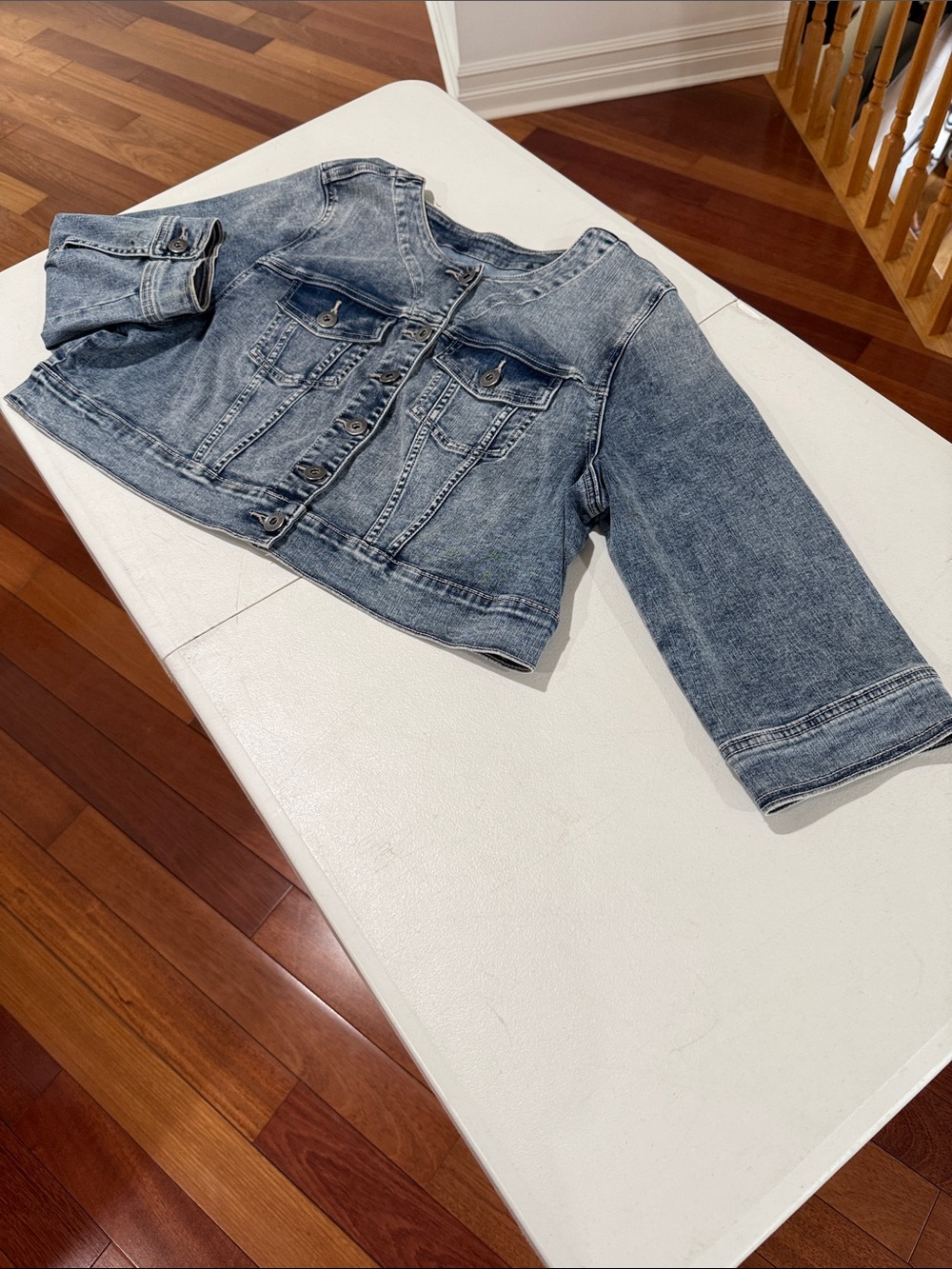 torrid Light Washed Stretch Denim Cropped Jacket 3/4 Sleeves 1X 14-16 Fall Ready - Picture 14 of 16